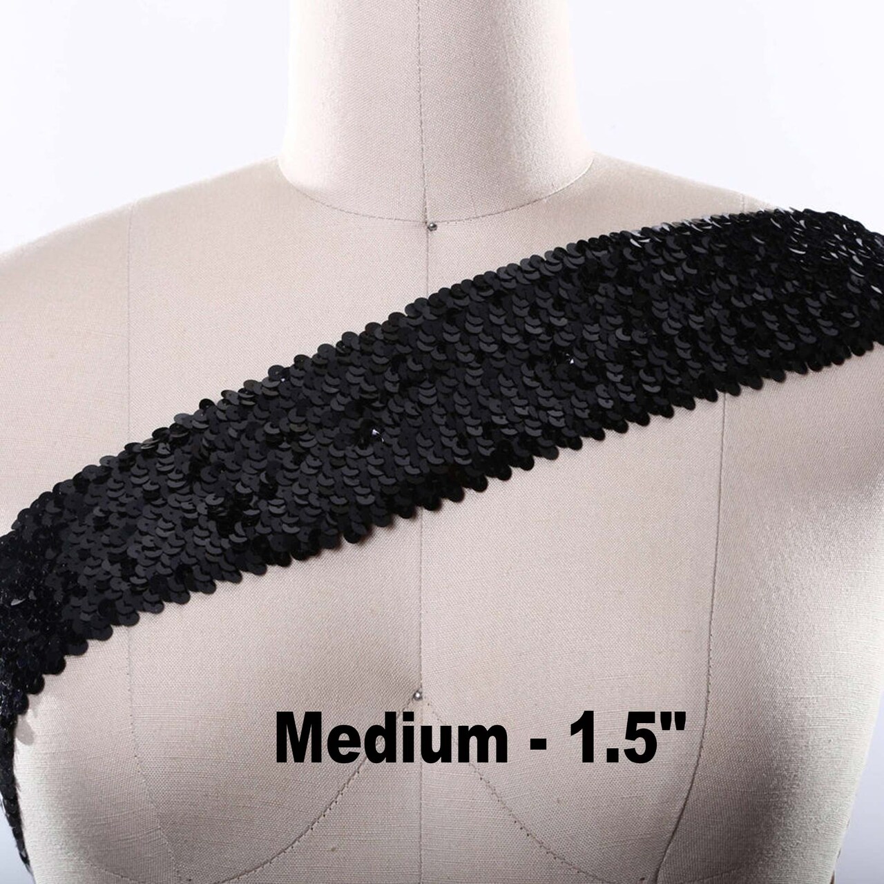 1 Yard Black Stretch Sequin Trim 1.5" Wide Elastic Glitter Ribbon